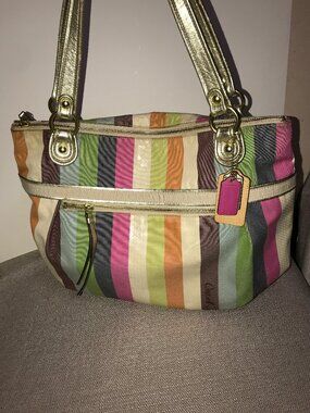 Coach Poppy Legacy Multicolor Stripes Glam Tote
